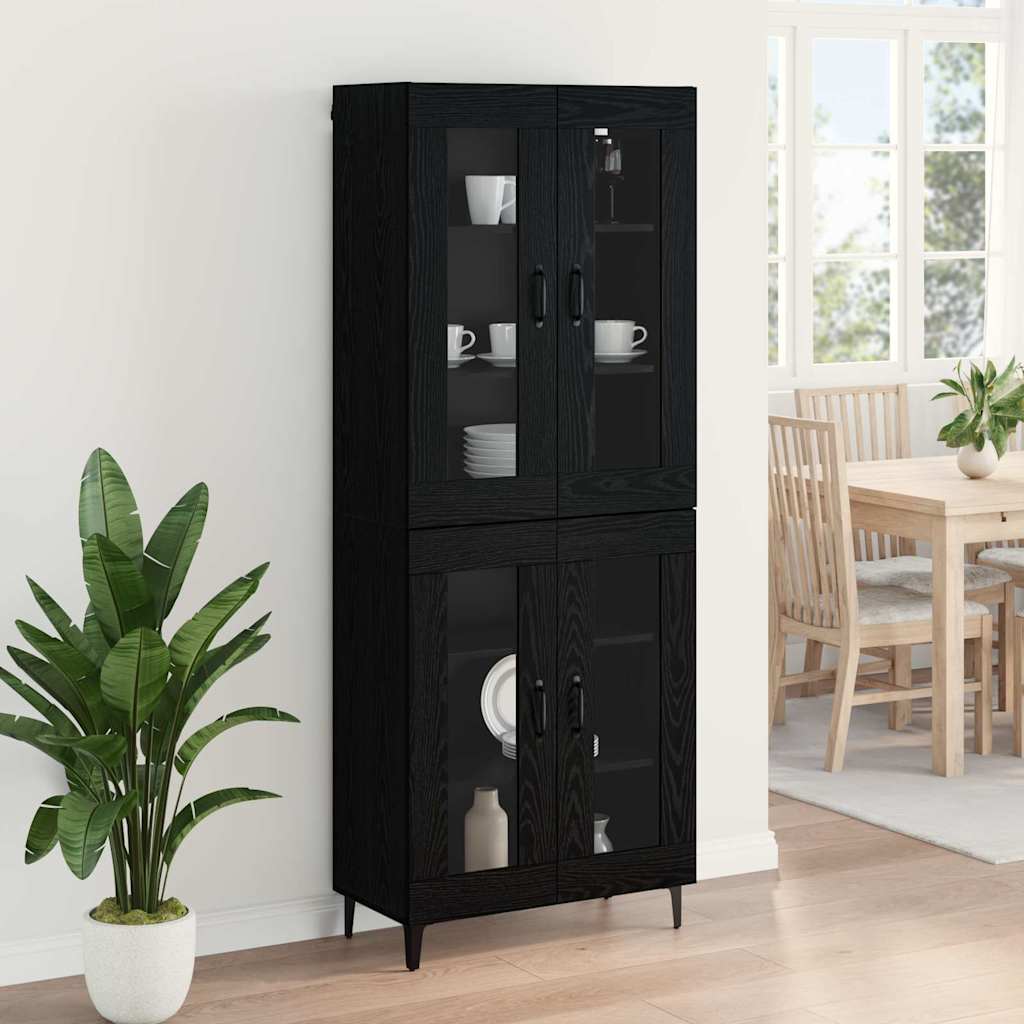 vidaXL Buffet haut noir aspect chêne 69,5 x 34 x 180 cm Bois d'ingénierie