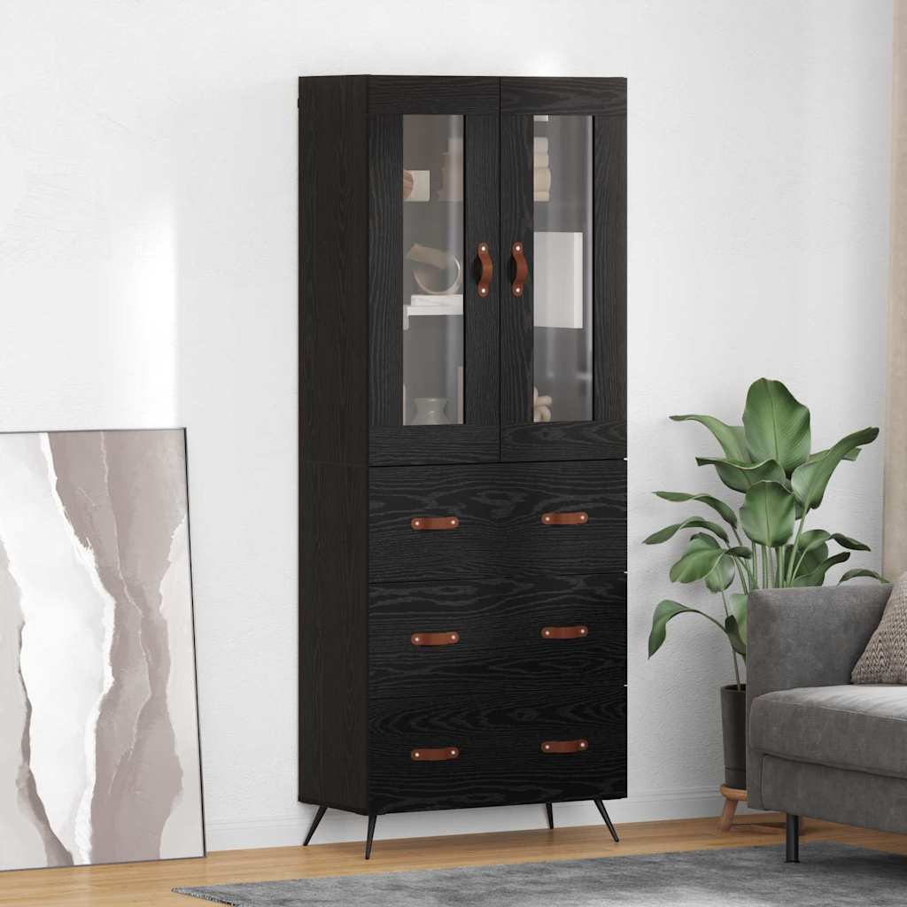 vidaXL Buffet haut avec étagère 2 pcs Noir aspect chêne