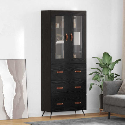 vidaXL Buffet haut avec étagère 2 pcs Noir aspect chêne