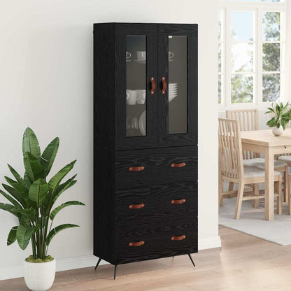 vidaXL Buffet haut avec étagère 2 pcs Noir aspect chêne