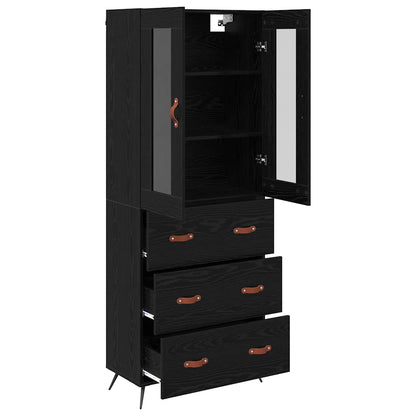 vidaXL Buffet haut avec étagère 2 pcs Noir aspect chêne