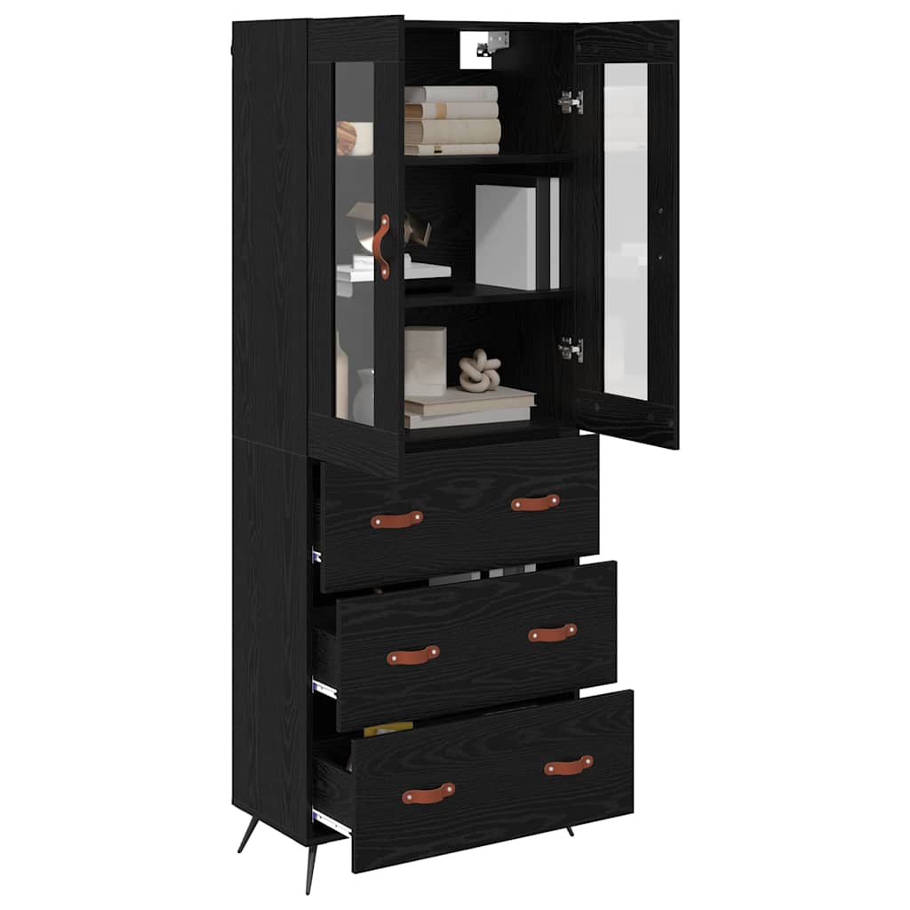 vidaXL Buffet haut avec étagère 2 pcs Noir aspect chêne