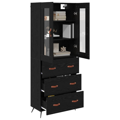 vidaXL Buffet haut avec étagère 2 pcs Noir aspect chêne