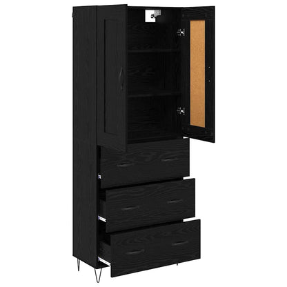 vidaXL Buffet haut noir aspect chêne 69,5 x 34 x 180 cm Bois d'ingénierie