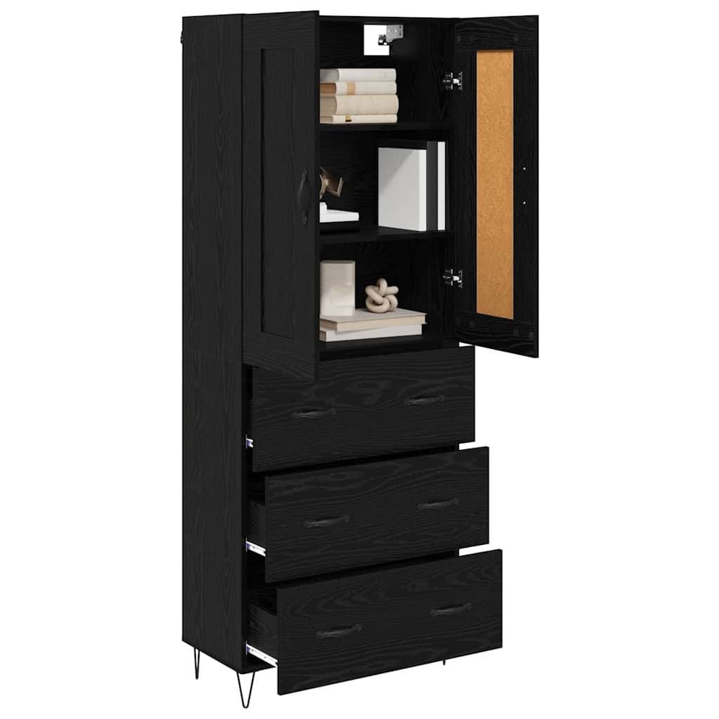 vidaXL Buffet haut noir aspect chêne 69,5 x 34 x 180 cm Bois d'ingénierie