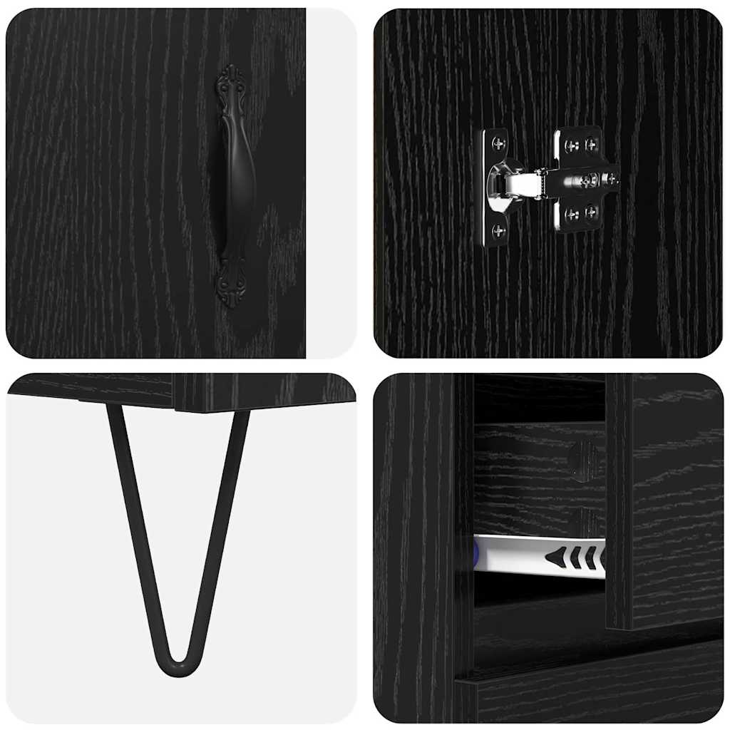 Highboard 2 Stück Schwarz Eichen-Optik Ingenieurholz und Glas