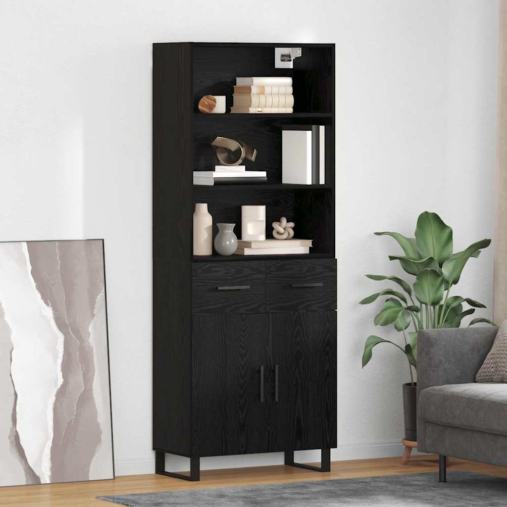 vidaXL Buffet haut noir aspect chêne 69,5 x 34 x 180 cm Bois d'ingénierie