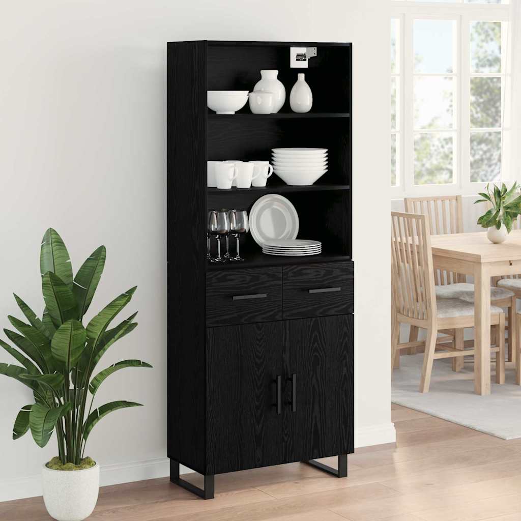vidaXL Buffet haut noir aspect chêne 69,5 x 34 x 180 cm Bois d'ingénierie