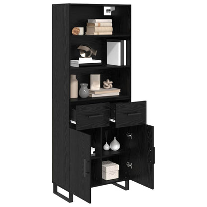 vidaXL Buffet haut noir aspect chêne 69,5 x 34 x 180 cm Bois d'ingénierie