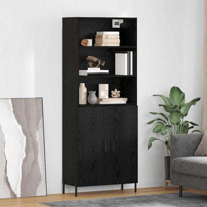 vidaXL Buffet haut noir aspect chêne 69,5 x 34 x 180 cm Bois d'ingénierie