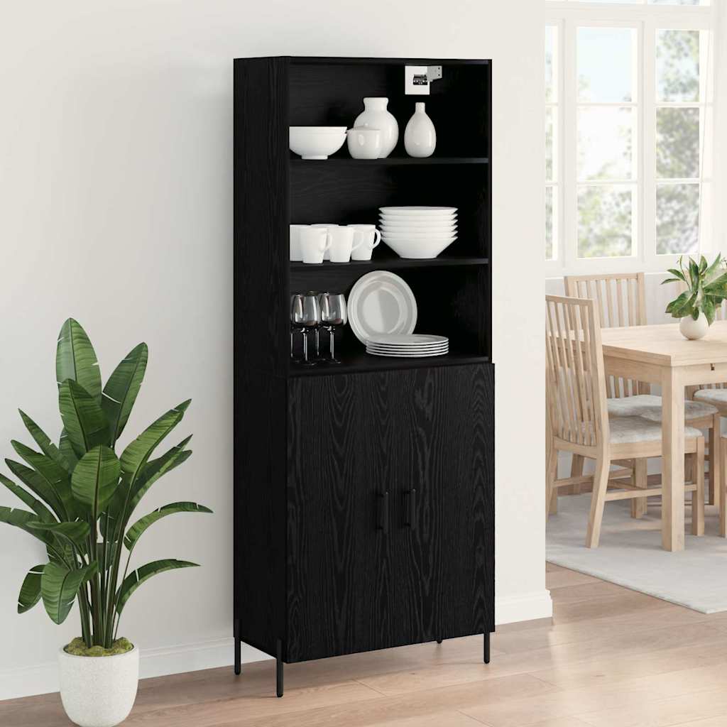 vidaXL Buffet haut noir aspect chêne 69,5 x 34 x 180 cm Bois d'ingénierie