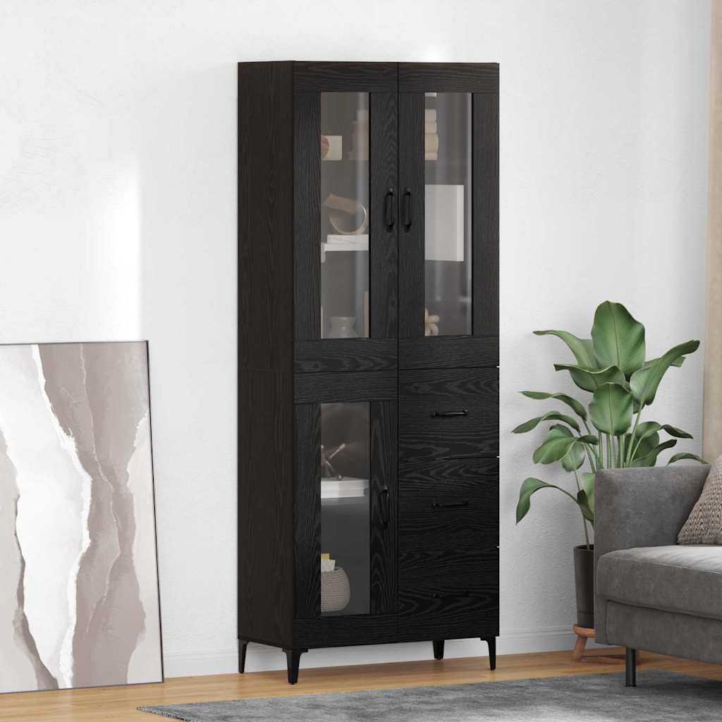vidaXL Buffet haut noir aspect chêne 69,5 x 34 x 180 cm Bois d'ingénierie