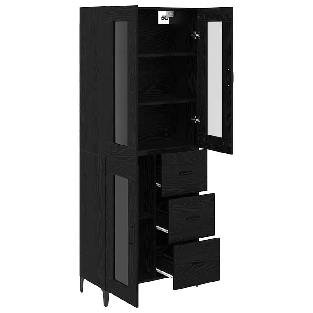 vidaXL Buffet haut noir aspect chêne 69,5 x 34 x 180 cm Bois d'ingénierie