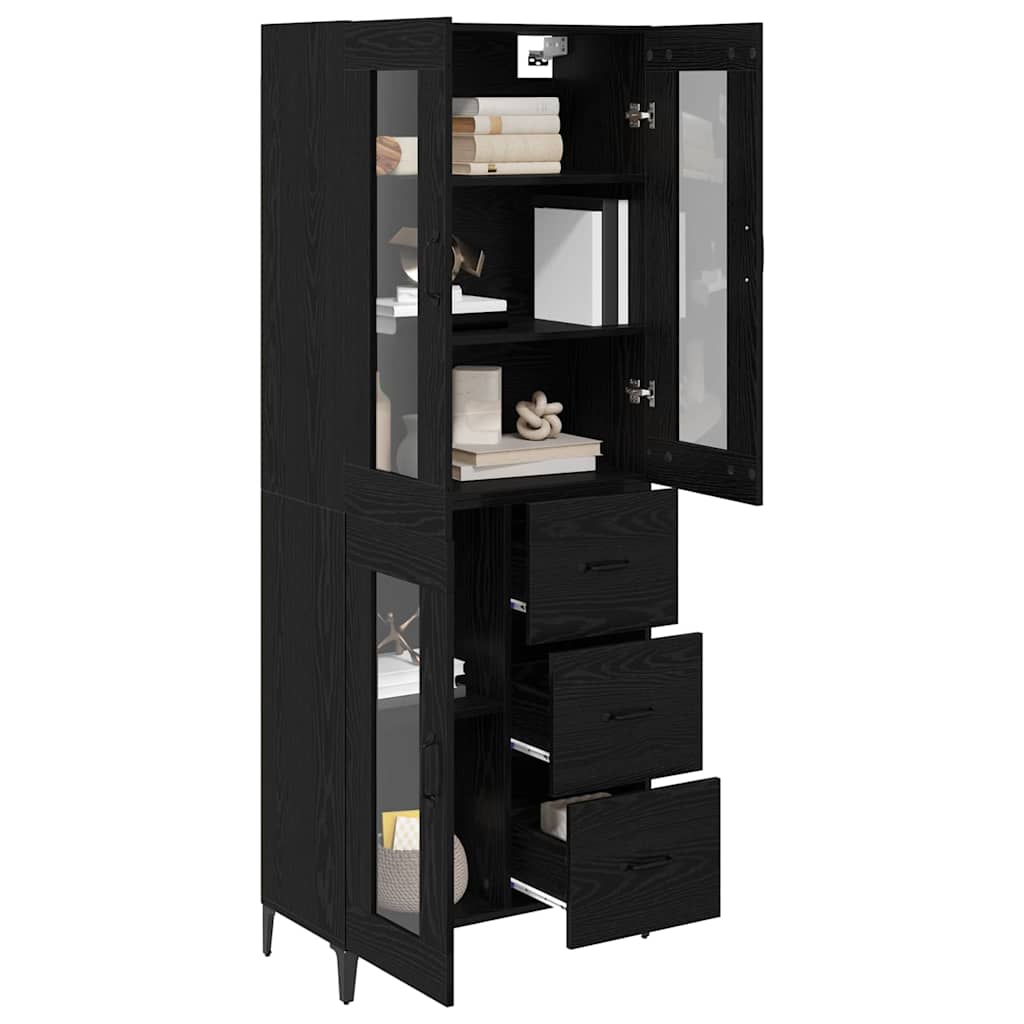 vidaXL Buffet haut noir aspect chêne 69,5 x 34 x 180 cm Bois d'ingénierie