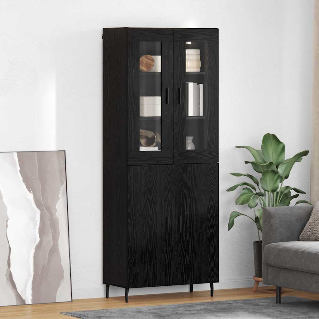vidaXL Highboard 2 pcs Schwarz Eichen-Optik Engineered Wood und Glas