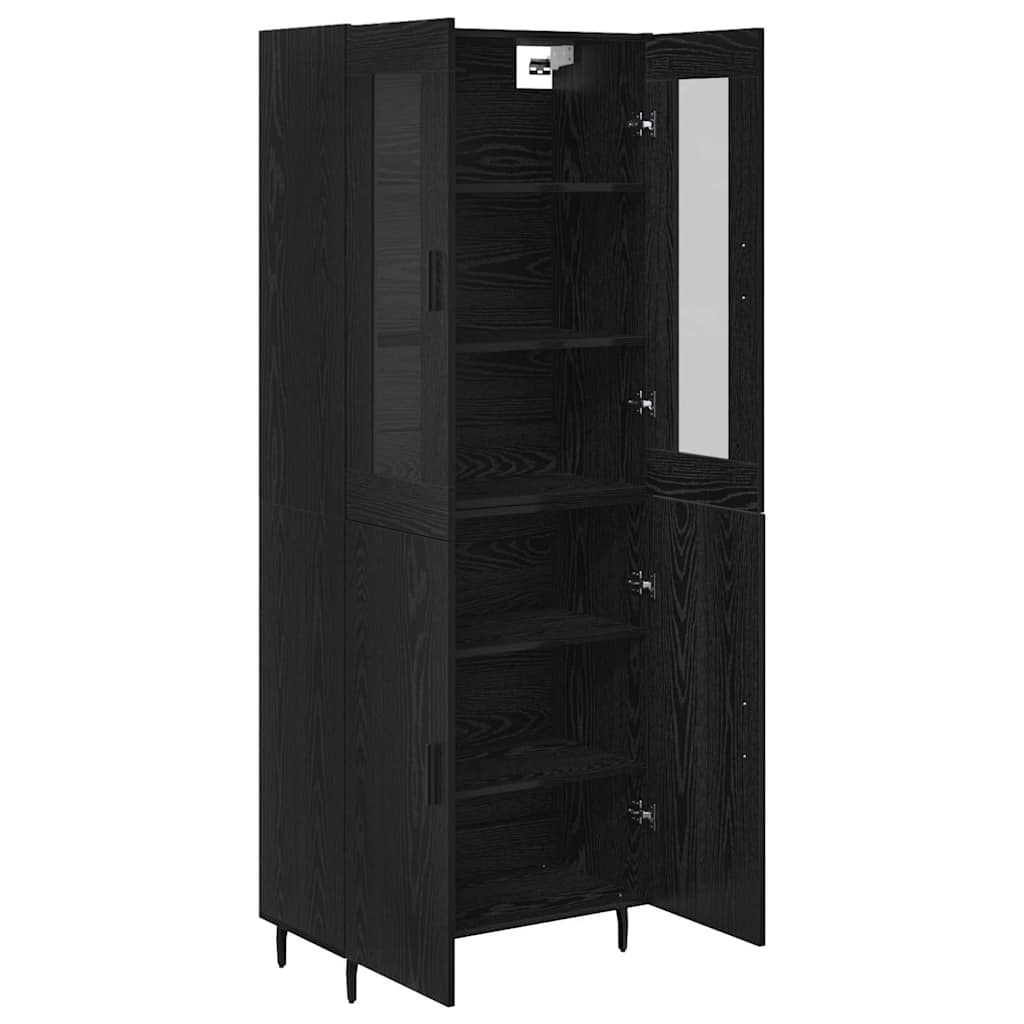 vidaXL Highboard 2 pcs Schwarz Eichen-Optik Engineered Wood und Glas