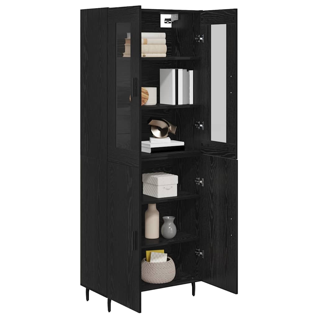 vidaXL Highboard 2 pcs Schwarz Eichen-Optik Engineered Wood und Glas