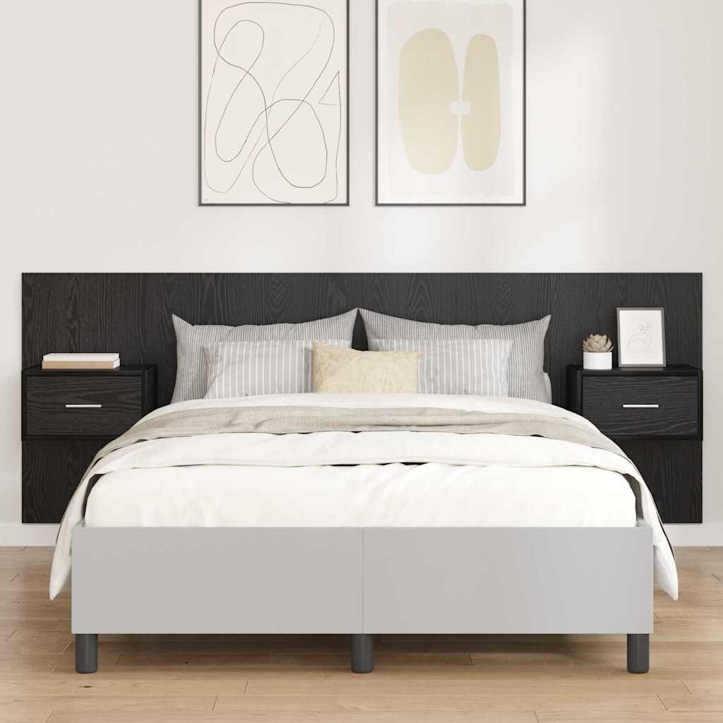 vidaXL Tête de lit avec armoire 3 pcs Noir aspect chêne Bois d'ingénierie