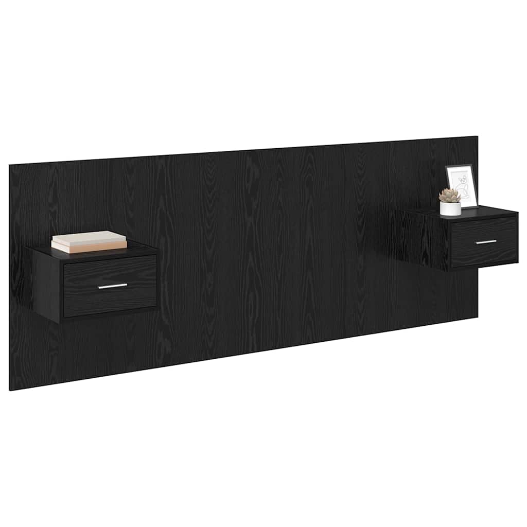 vidaXL Tête de lit avec armoire 3 pcs Noir aspect chêne Bois d'ingénierie
