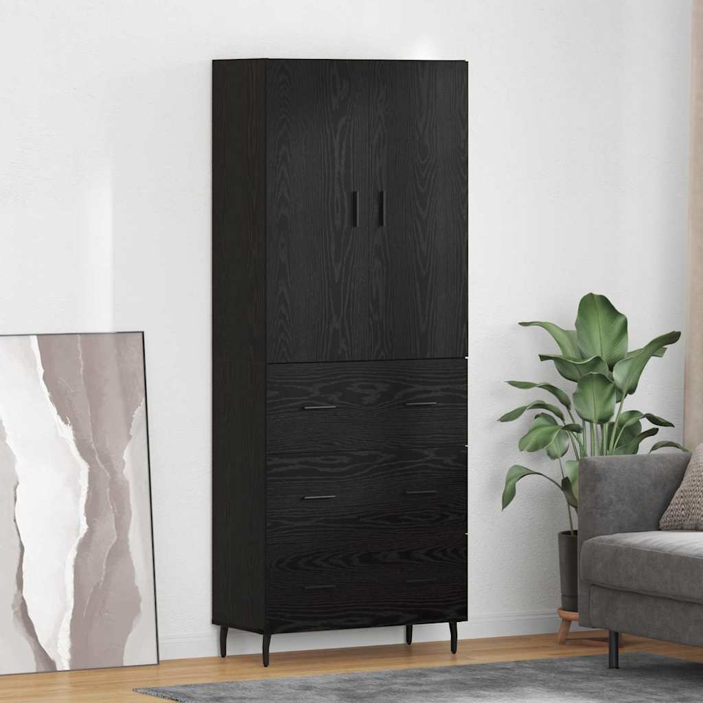 vidaXL Highboard 2 pcs Schwarz Eichen-Optik Engineered Wood und Glas
