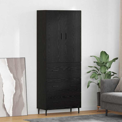 vidaXL Highboard 2 pcs Schwarz Eichen-Optik Engineered Wood und Glas