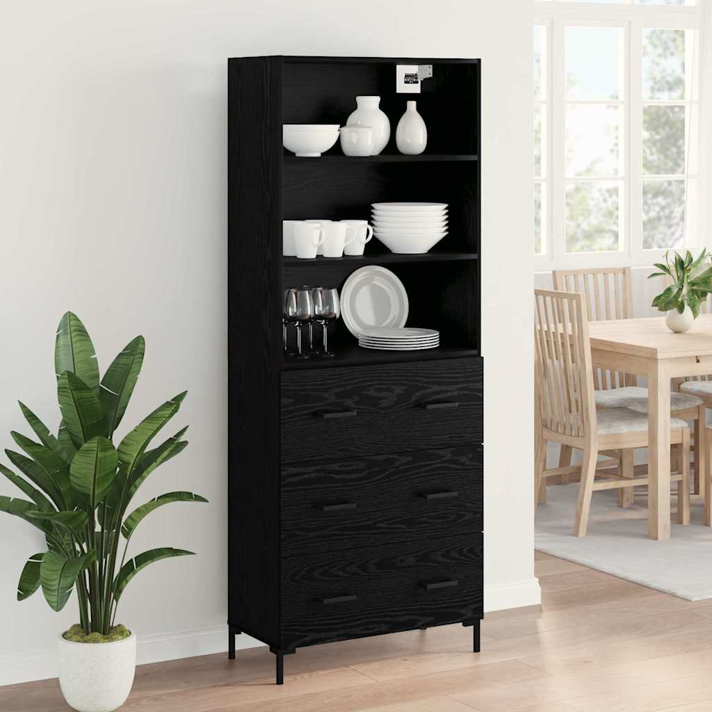 vidaXL Highboard Schwarz Eichen-Optik 69,5 x 34 x 180 cm Holzwerkstoff