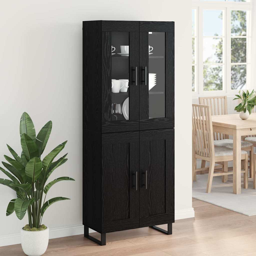 vidaXL Highboard 2 pcs Schwarz Eichen-Optik Engineered Wood und Glas