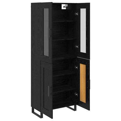 vidaXL Highboard 2 pcs Schwarz Eichen-Optik Engineered Wood und Glas