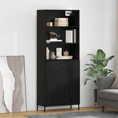 vidaXL Buffet haut noir aspect chêne 69,5 x 34 x 180 cm Bois d'ingénierie