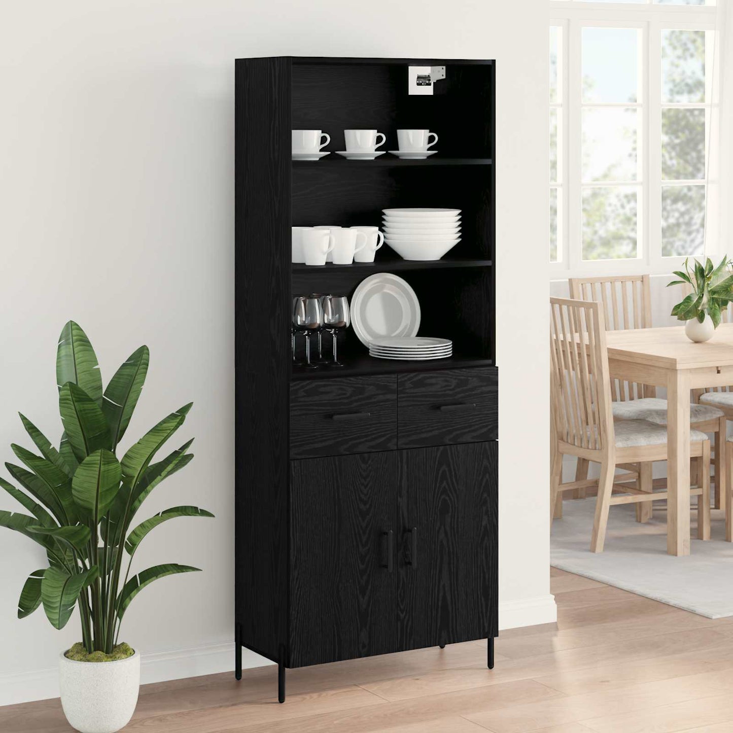 vidaXL Buffet haut noir aspect chêne 69,5 x 34 x 180 cm Bois d'ingénierie