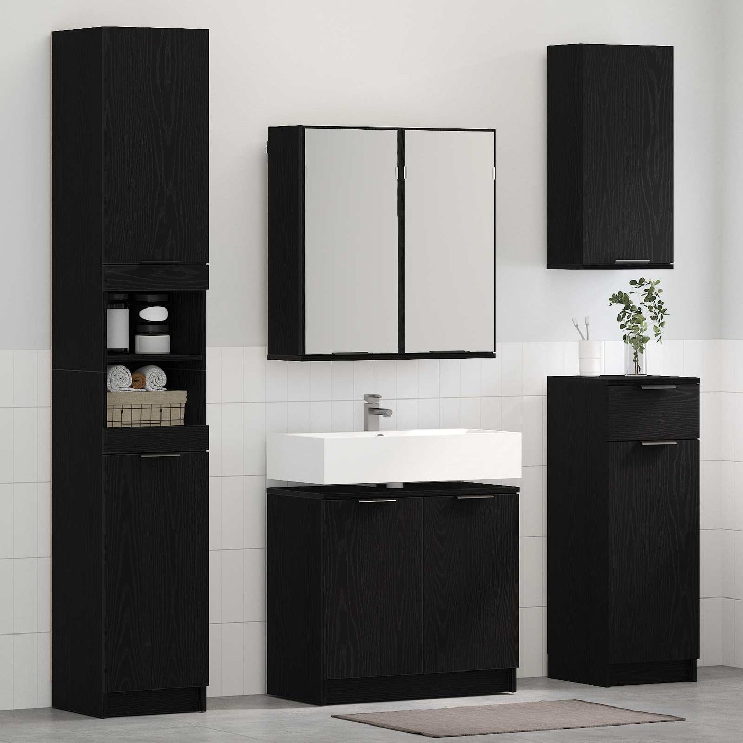 vidaXL Badezimmermöbel-Set 3 pcs Schwarz Eichen-Optik Holzwerkstoff