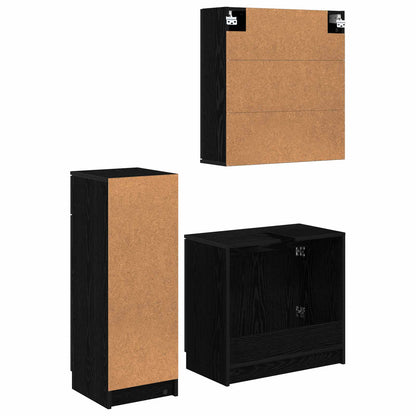 vidaXL Badezimmermöbel-Set 3 pcs Schwarz Eichen-Optik Holzwerkstoff