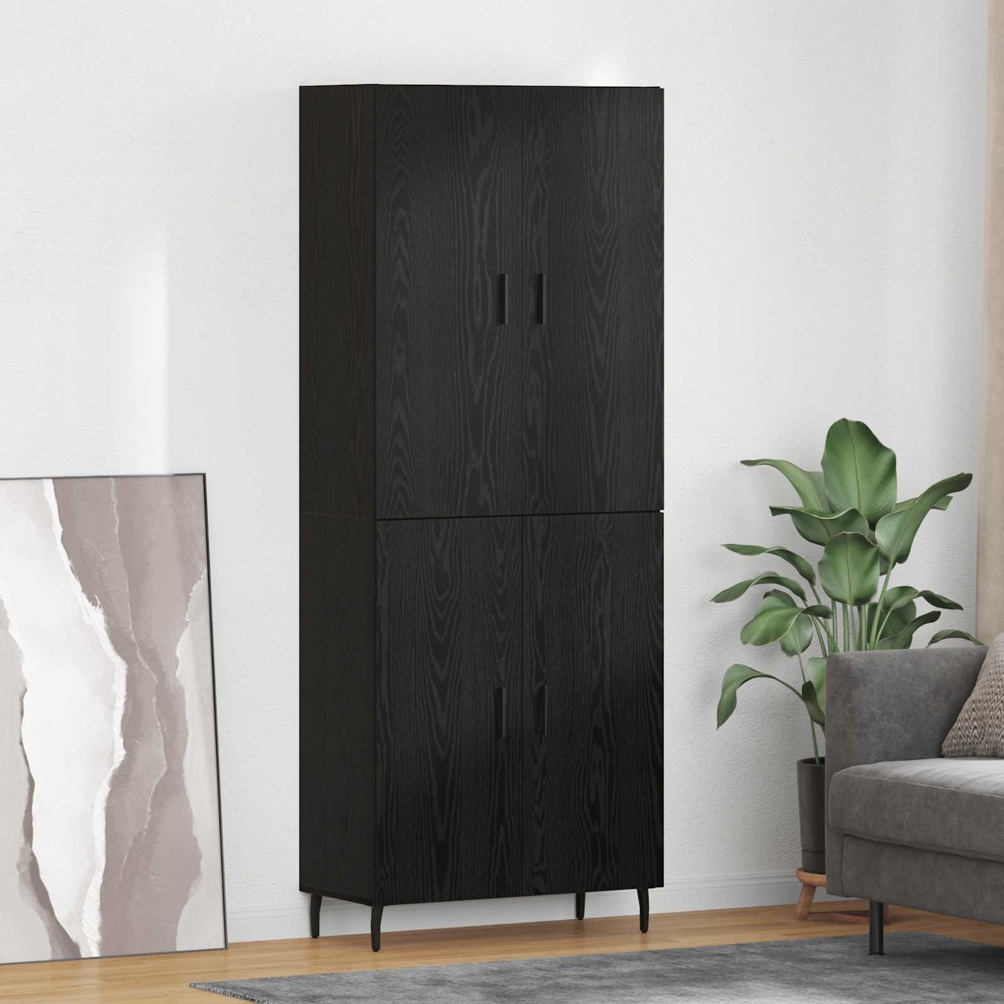 vidaXL Highboard 2 pcs Schwarz Eichen-Optik Engineered Wood und Glas