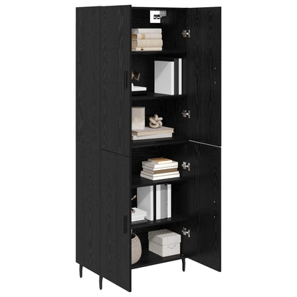vidaXL Highboard 2 pcs Schwarz Eichen-Optik Engineered Wood und Glas