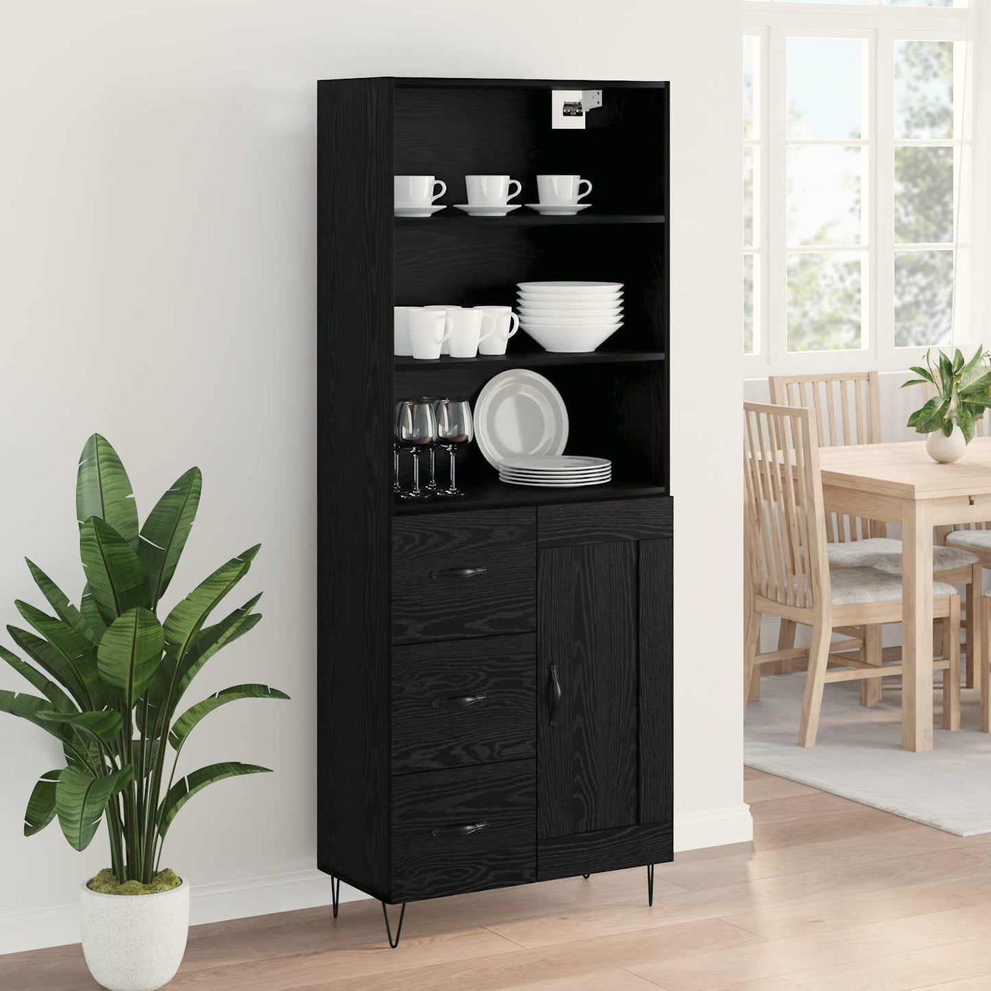 vidaXL Highboard 2 pcs Schwarz Eichen-Optik Holzwerkstoff