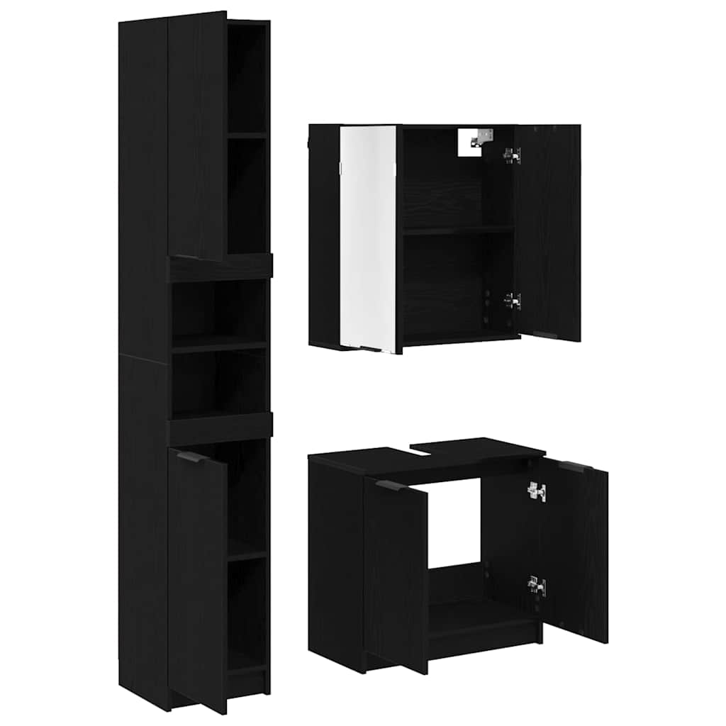 vidaXL Badezimmerschrank-Set 3 Stück Schwarz Eichen-Optik Holzwerkstoff