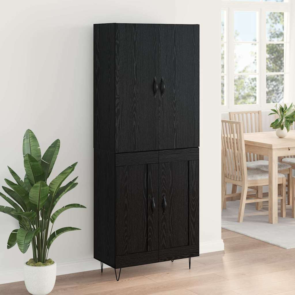 vidaXL Highboard 2 Stück Schwarz Eichen-Optik Ingenieurholz und Glas