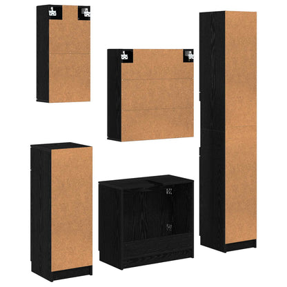 vidaXL Badezimmermöbel-Set 5 pcs Schwarz Eichen-Optik Holzwerkstoff
