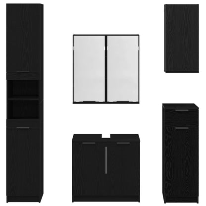 vidaXL Badezimmermöbel-Set 5 pcs Schwarz Eichen-Optik Holzwerkstoff