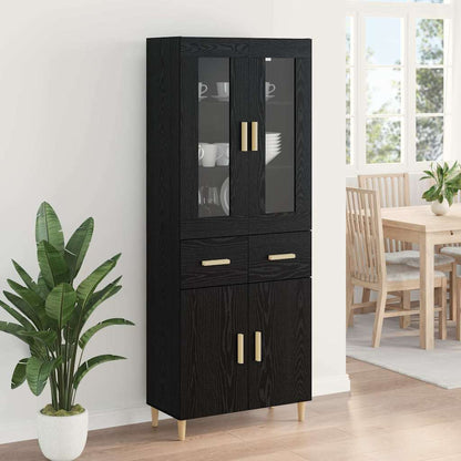 vidaXL Buffet haut noir aspect chêne 69,5 x 34 x 180 cm Bois d'ingénierie