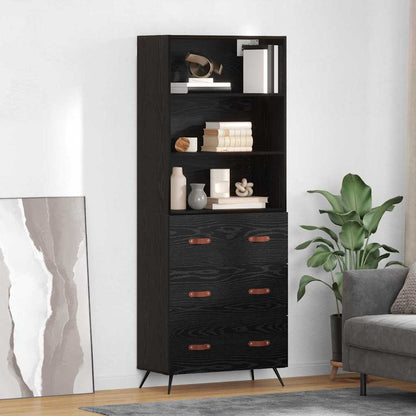 vidaXL Buffet haut noir aspect chêne 69,5 x 34 x 180 cm Bois d'ingénierie