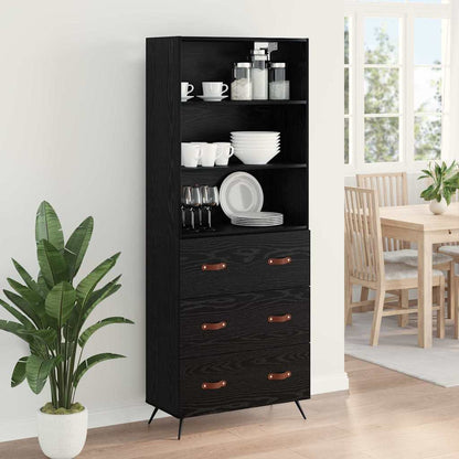 vidaXL Buffet haut noir aspect chêne 69,5 x 34 x 180 cm Bois d'ingénierie