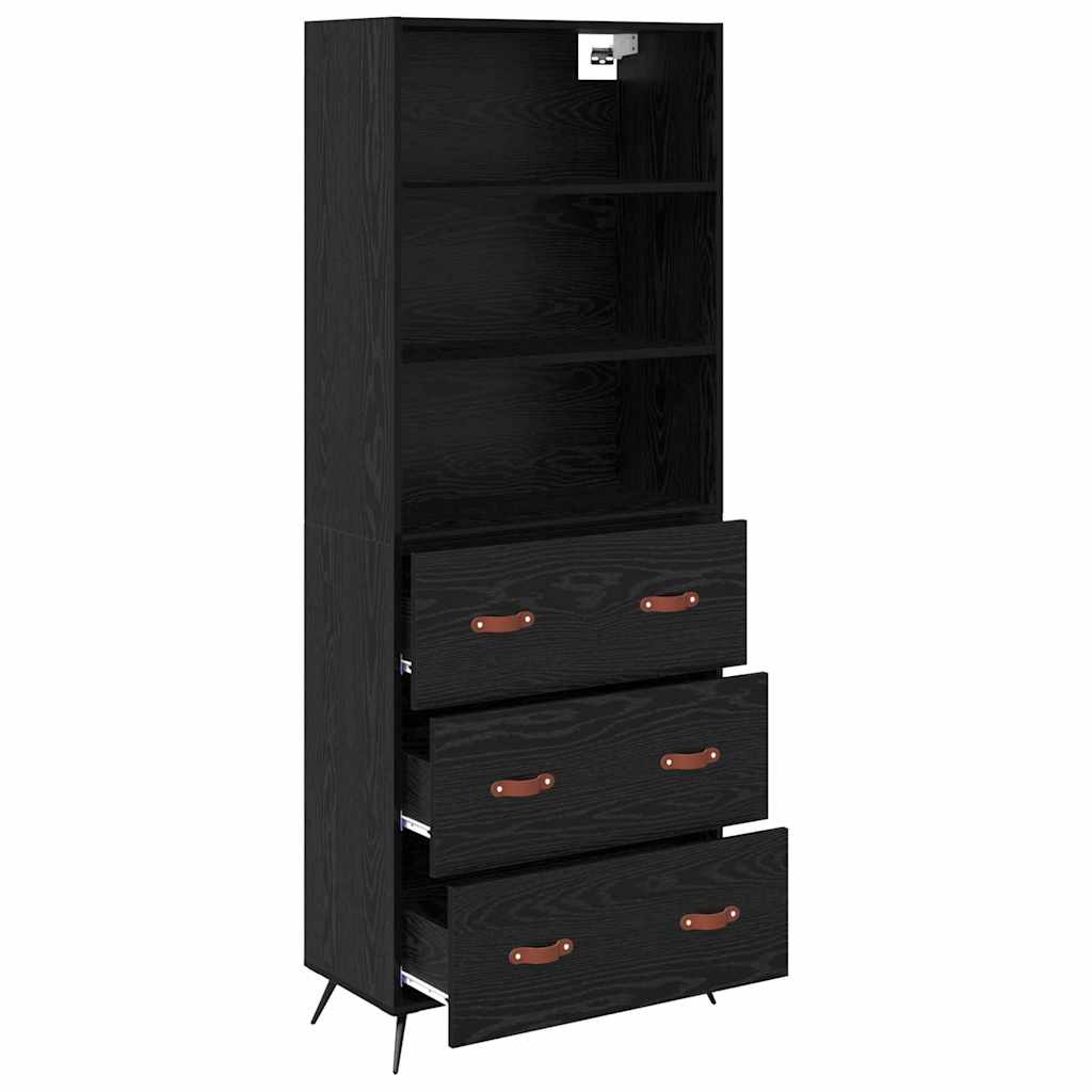 vidaXL Buffet haut noir aspect chêne 69,5 x 34 x 180 cm Bois d'ingénierie