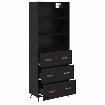 vidaXL Buffet haut noir aspect chêne 69,5 x 34 x 180 cm Bois d'ingénierie