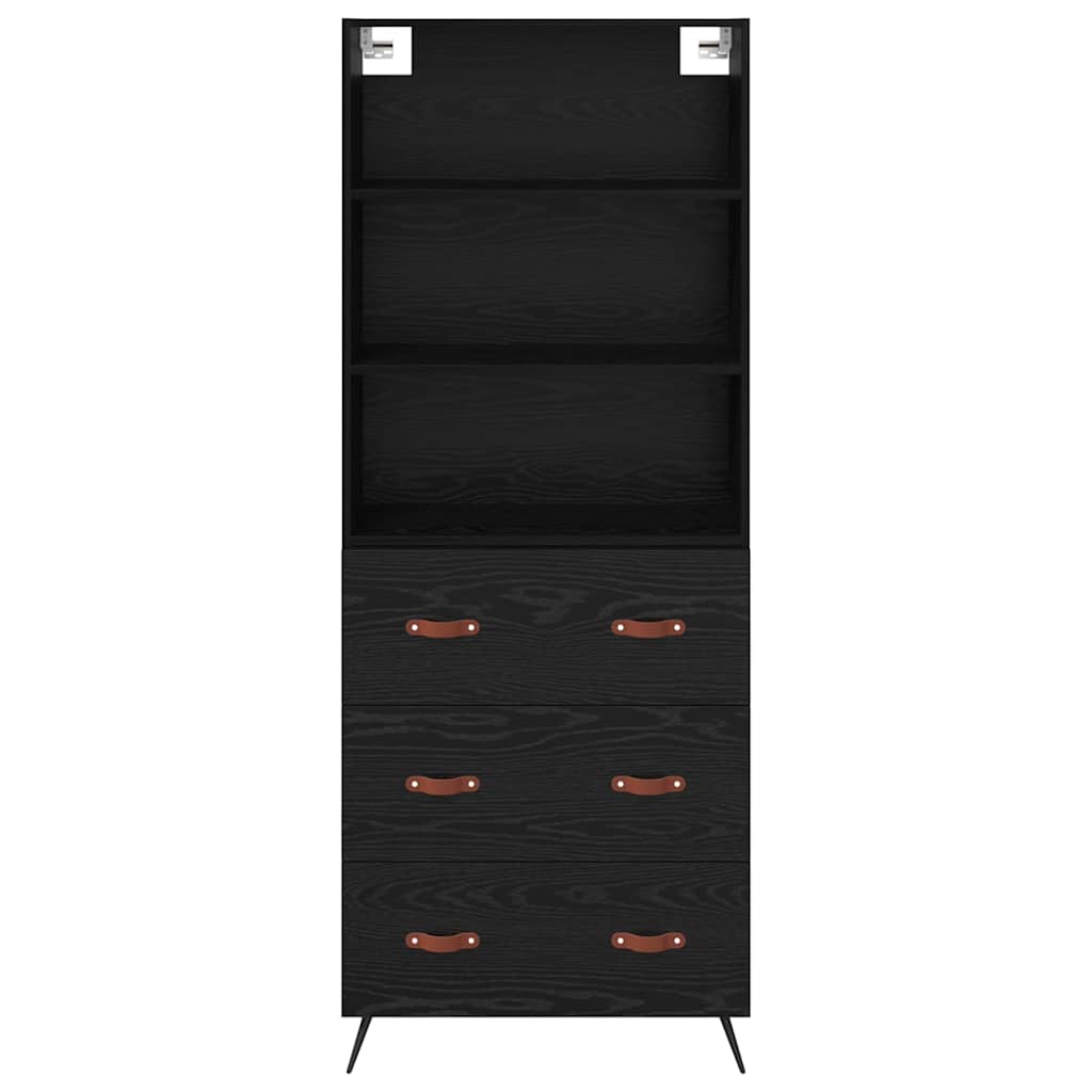 vidaXL Buffet haut noir aspect chêne 69,5 x 34 x 180 cm Bois d'ingénierie