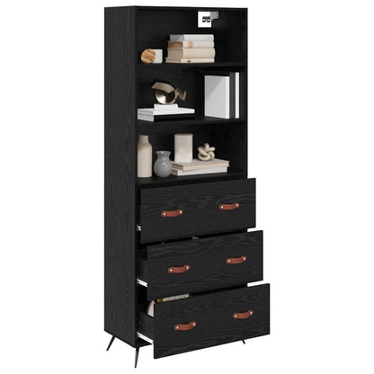 vidaXL Buffet haut noir aspect chêne 69,5 x 34 x 180 cm Bois d'ingénierie