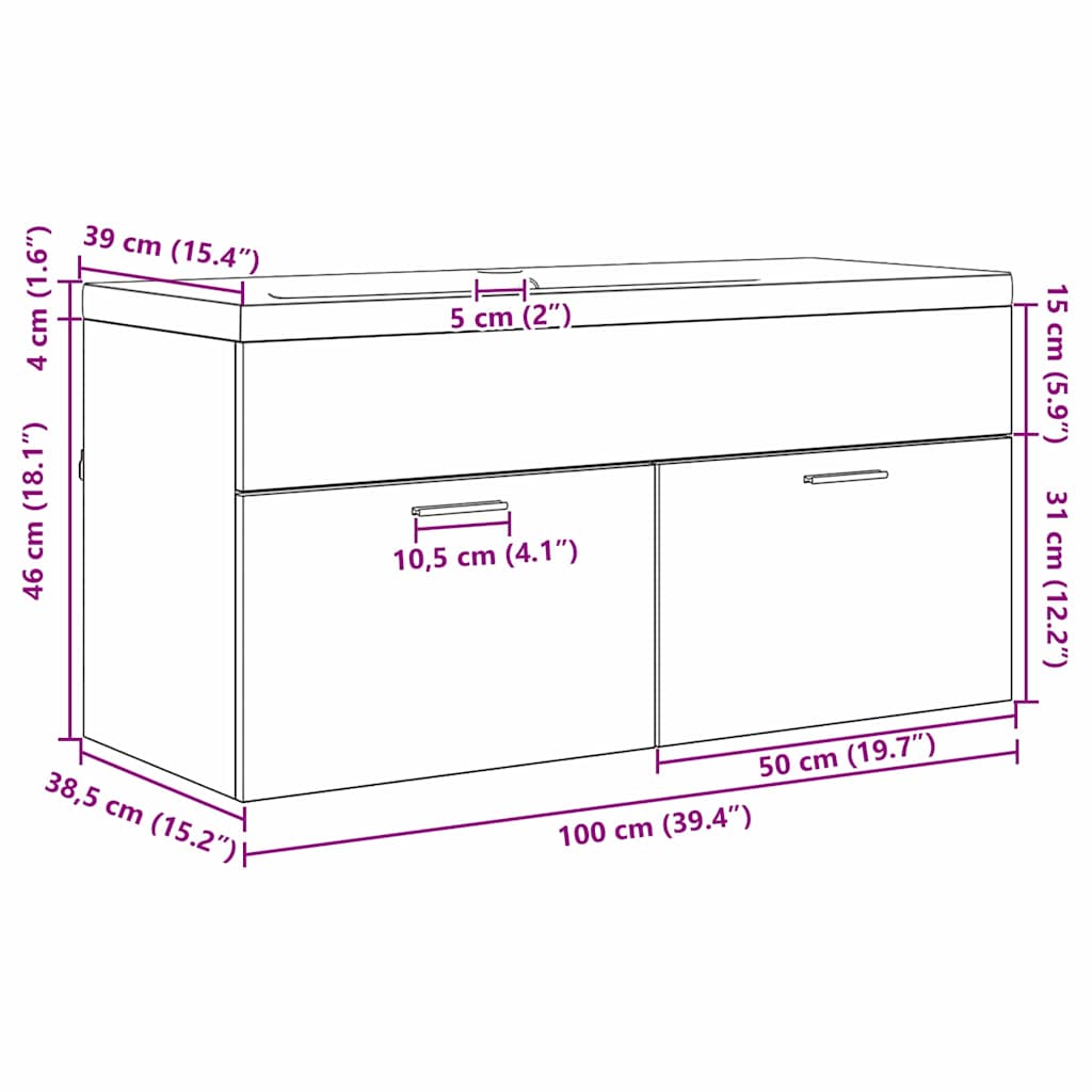 vidaXL Badezimmerschrank Schwarz Eichen-Optik 100 x 38,5 x 46 cm
