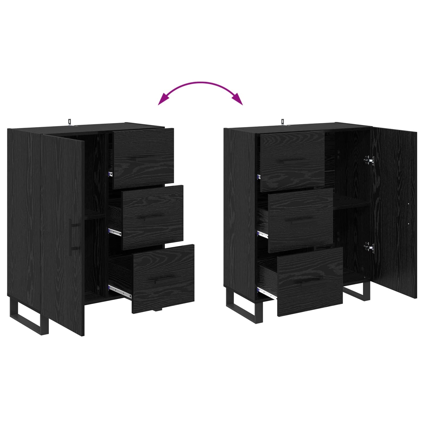 vidaXL Highboard 2 pcs Schwarz Eichen-Optik Engineered Wood und Glas