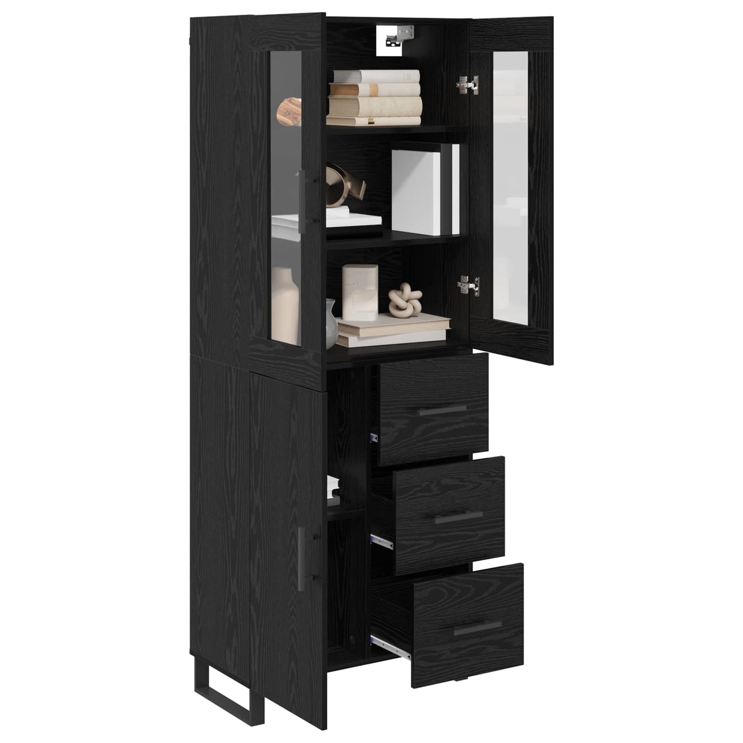 vidaXL Highboard 2 pcs Schwarz Eichen-Optik Engineered Wood und Glas