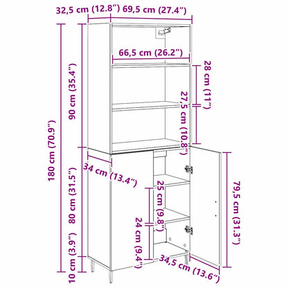vidaXL Bahut haut noir aspect chêne 69,5 x 34 x 180 cm